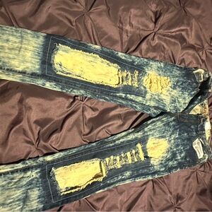 Stylish Distressed Blue and Yellow women’s Jeans